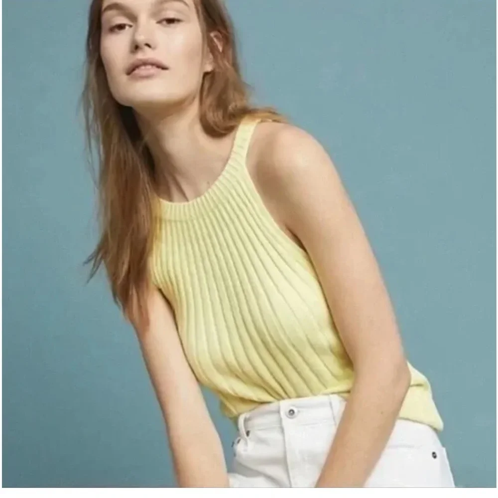 Anthropologie NEW Zadine Ribbed Halter Tank Top in Canary Yellow